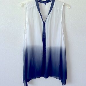 Eileen Fisher Sz XL 100% SILK Chiffon Ombre Asymmetrical Long Tunic Top Blouse